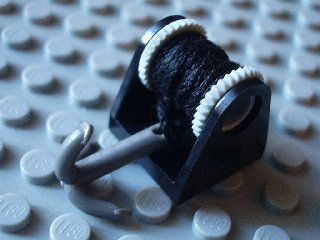 Lego String Reel 2 x 2 Complete with Black String Thin and Dark Gray Grappling Hook (2585 / 2584 / x77a / 30192)