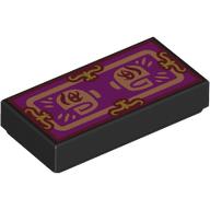Lego Tile 1 x 2 with Playing Card, Gold Decorations, Magenta Background print / Black