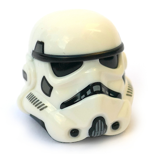 Lego Helmet Stormtrooper Dual Molded, Black with Dark Bluish Gray and White Markings, Dark Gray Squares on Back Print / White