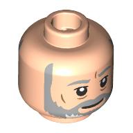 Lego Minifig Head Obi-Wan Kenobi, Light Bluish Grey Eyebrows, Full Beard, Nougat Wrinkles, Neutral / Open Mouth / Light Nougat