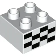 Duplo Brick 2 x 2 with Black Checkered Print / White