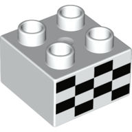 Lego Duplo Brick 2 x 2 with Black Checkered Print / White