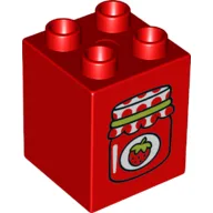 Duplo Brick 2 x 2 x 2 with Strawberry Jam Jar Print / Red