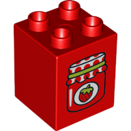 Lego Duplo Brick 2 x 2 x 2 with Strawberry Jam Jar Print / Red