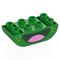 Lego Duplo Brick 2 x 4 Curved Bottom with Dark Green Mouth, Pink Tongue, Lime Spots print