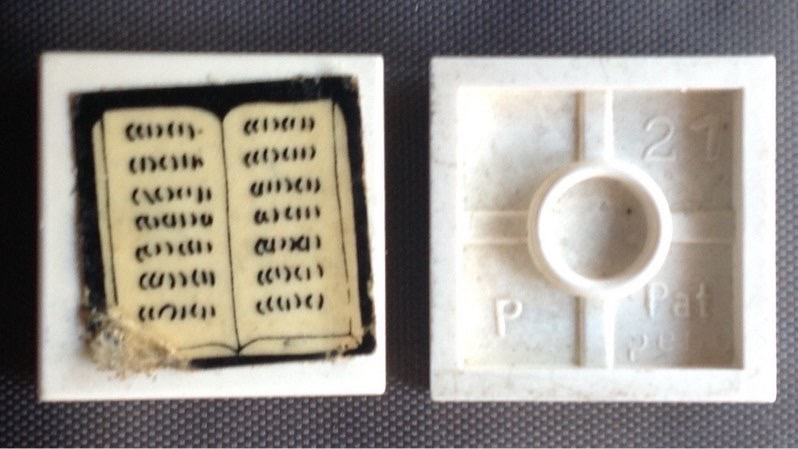 Lego Tile 2 x 2 without Groove with White Open Book on Black Background Pattern (Sticker) - Sets 294 / 296