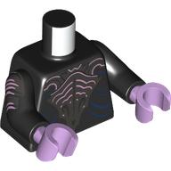Lego Torso, Dark Silver Decorations print, Black Arms, Lavender Hands / Black