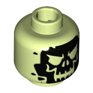 Lego Minifig Head Doctor Phosphorus, Black Skull Print [Hollow Stud] / Yellowish Green