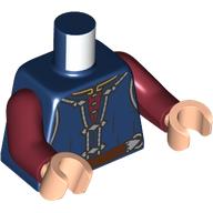 Lego Torso, Tunic, Dark Red Undershirt, Silver Trim, Belt print, Dark Red Arms, Light Nougat Hands / Dark Blue