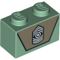 Lego Brick 1 x 2 with Army Emblem on Dark Tan Background Print / Sand Green