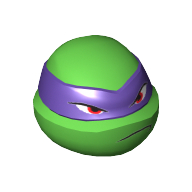 Lego Minifig Head Special, Ninja Turtle with Dark Purple Mask and Frown Print (Donatello) / Bright Green
