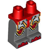 Lego Hips and Dark Bluish Gray Legs with Red Armor and Orange and Yellow Circuitry, Red Hexagonal Knee Pads and Red Boots Print / Red