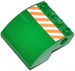 Lego Slope, Curved 4 x 4 x 2 with 4 Studs and Pin Holes with Orange and White Danger Stripes Pattern Model Right Side (Sticker) - Set 70805