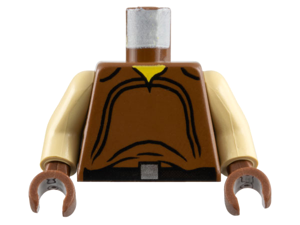 Lego Torso SW Loose Shirt with Black Curved Lines, Belt with Silver Square Buckle, Yellow Neck Pattern / Tan Arms / Brown Hands