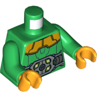 Lego Torso Armor, Large Grey Belt with Buckle, Bright Light Orange Collar Print, Green Arms, Bright Light Orange Hands / Green