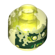 Lego Minifig Head Ghost, Yellowish Green Face, Beard, Sideburns, Slime Mouth and Flames in Back Print / Trans-Neon Green