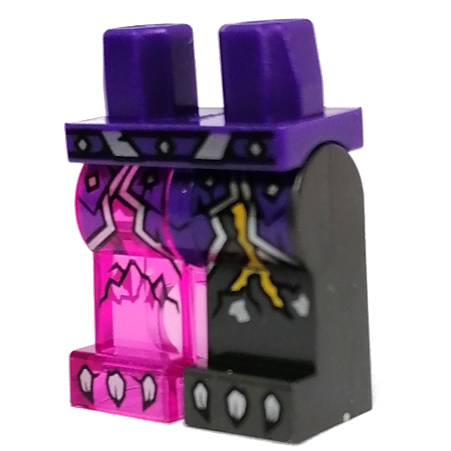 Lego Hips and Pearl Titanium Left Leg, Trans-Dark Pink Right Leg with Dark Purple Lapels, Lightning, Silver Claws print / Dark Purple