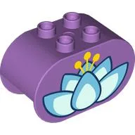 Duplo Brick 2 x 4 x 2 Rounded Ends with Lotus Flower Print / Medium Lavender