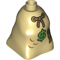Lego Duplo Brick 2 x 2 x 2 Bag Shaped with Rope Tie, '$', and Coins Print / Tan