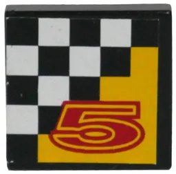Tile 2 x 2 with Red Number 5 on Yellow and Checkered Background Pattern (Sticker) - Set 8225