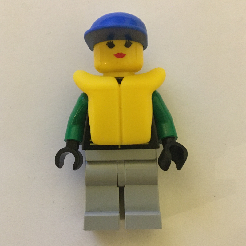 Lego Racer, Extreme Team, Black Jacket, Green Legs, Blue Cap, Yellow Life Vest