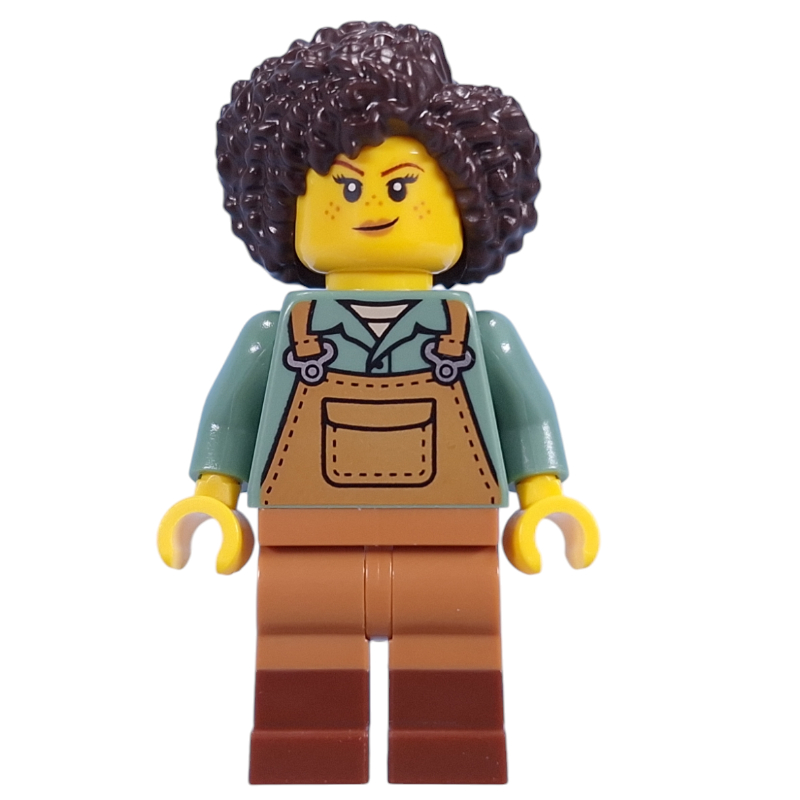 Lego Gardener, Sand Blue Torso, Medium Nougat Apron, Dark Brown Hair