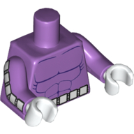 Lego Torso Muscles Outline on Front, Belt with 6 White Squares on Front and Reverse Print, Medium Lavender Arms with White Squares Print, White Hands / Medium Lavender