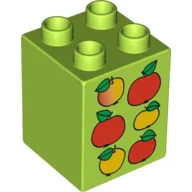 Duplo Brick 2 x 2 x 2 with 6 Apples Print / Lime