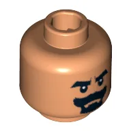 Minifig Head Cairo Thug / Grail Guardian, Beard Black Van Dyke with Thick Moustache and Eyebrows Print [Blocked Open Stud] / Nougat