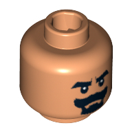 Lego Minifig Head Cairo Thug / Grail Guardian, Beard Black Van Dyke with Thick Moustache and Eyebrows Print [Blocked Open Stud] / Nougat