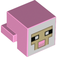 Lego Minifig Head Special, Cube with Rear Ledge, Pixelated White and Tan Face, Dark Tan Outline with Pink Mouth Print / Bright Pink