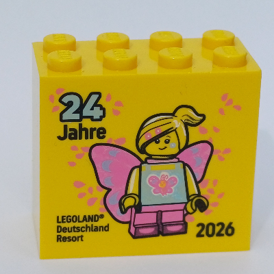 Lego Brick 2 x 4 x 3 with '24 Jahre LEGOLAND Deutschland Resort 2026' Print / Yellow