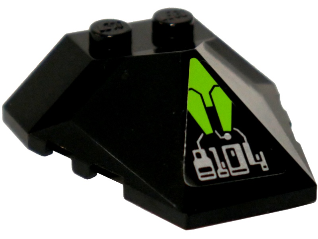 Lego Wedge 4 x 4 x 1 1/3 Pyramid Center with Lime Diamond and Silver '8104' Circuitry Pattern (Sticker) - Set 8104