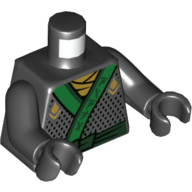 Lego Torso Robe with Gray Diamond Lines and Green Hem Print, Black Arms and Hands with Gray Diamond Lines Print / Black