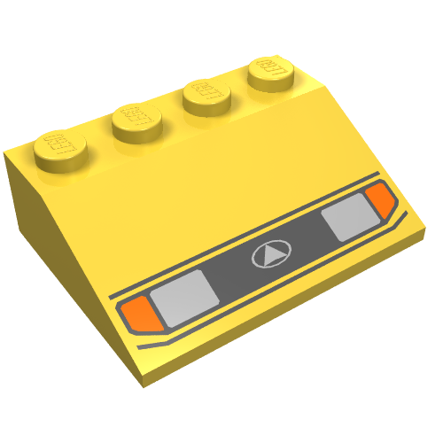 Lego Brick Sloped 33° 3 x 4 with Headlights Print / Yellow