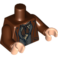 Lego Torso Jacket over Vest with Buttons and Dark Brown Scarf Print, Reddish Brown Arms, Light Nougat Hands / Reddish Brown