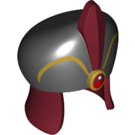Lego Hat, Black Dome, Dark Red Feather, Red Jewel, Gold Trim Print / Black