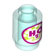 Lego Brick Round 1 x 1 Open Stud with 'H2O' print / Trans-Light Blue