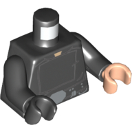 Lego Torso, Odd Hands, Tunic, Light Bluish Gray Seams and Utility Belt with Large Silver Buckle Print, Black Arms, Left Light Nougat Hand, Right Black Hand / Black