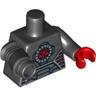 Lego Torso Robot with Red Oscilloscope Print, Black Left Arm with Red Hand, Black Mech Right Arm / Black