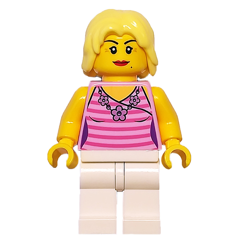 Lego Bright Pink Torso, White Legs, Bright Light Yellow Hair