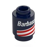 Brick Round 1 x 1 with White 'Barbasol', White and Red Stripes Print