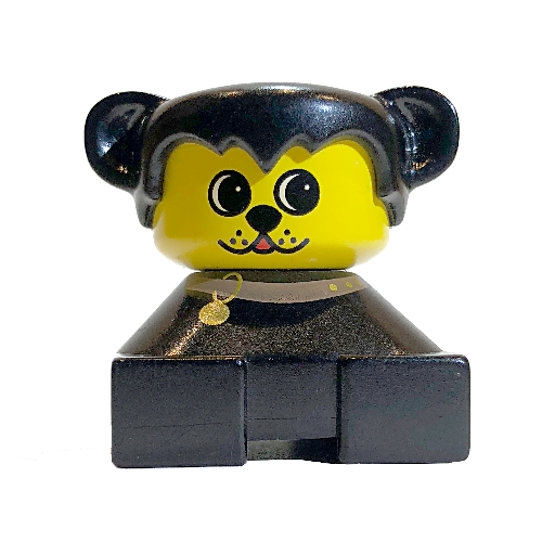 Lego Duplo 2 x 2 x 2 Figure Brick, Hair with Bear / Dog Ears, Yellow Face, Dog Collar Print / Black