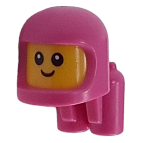 Lego Minifig Head Special, Baby with Helmet and Airtanks, Yellow Head Pattern, Face with White Pupils print / Dark Pink
