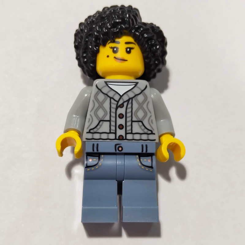 Lego Mother, Light Bluish Grey Torso, Sand Blue Legs, Black Hair