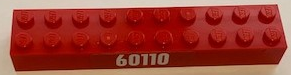 Lego Brick 2 x 10 with White '60110' on Red Background Pattern on Both Sides (Stickers) - Set 60110