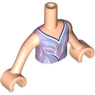 Lego Minidoll Torso Girl with Light Nougat Arms and Hands with Lavender Dress, White/Sand Blue Lines print / Light Nougat