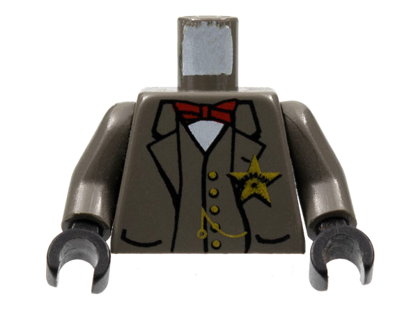 Lego Torso Western Sheriff Star Badge, Vest, Red Bow Tie and Watch Fob Pattern (Sheriff) / Dark Gray Arms / Black Hands