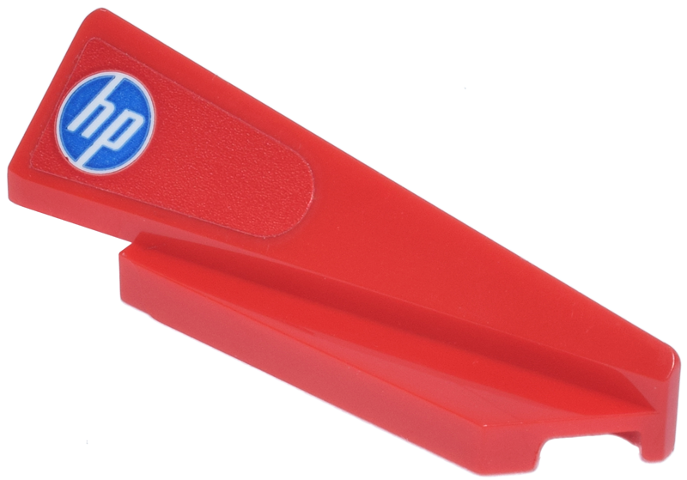 Lego Wedge 5 x 1 x 1 1/3 with 4 x 1 Base Right with Blue and White Circle 'hp' Logo Pattern (Sticker) - Set 77242