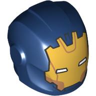 Lego Helmet with Armor Plates and Ear Protectors with Gold Ironman Mask, White Eyes print / Dark Blue